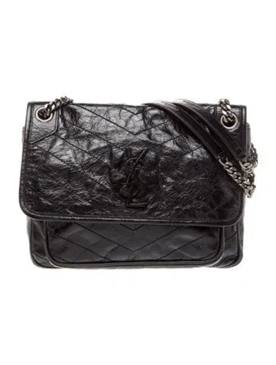 Pre-owned Saint Laurent Chevron Niki Medium In Black
