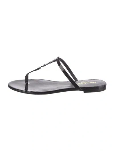 Pre-owned Saint Laurent Chevron Patent Leather Flip Flops In Black