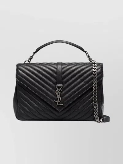 Saint Laurent Chevron Pattern Cross-body Bag With Chain Strap In Black