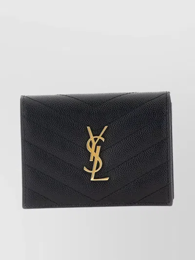 Saint Laurent Chevron Pattern Monogram Wallet In Black