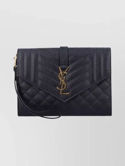 Saint Laurent Chevron Pattern Quilted Envelope Shoulder Bag In Black