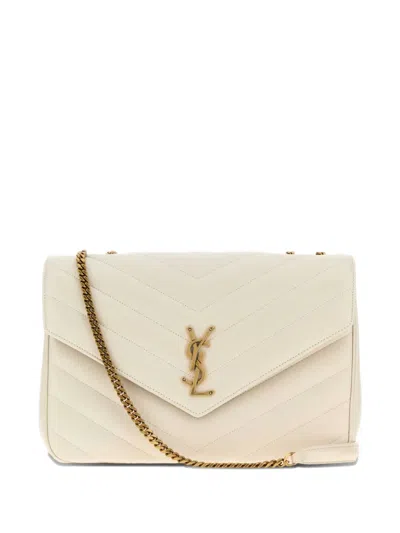 Saint Laurent Ivory Leather Large Lou Lou Shoulder Bag In Neutral