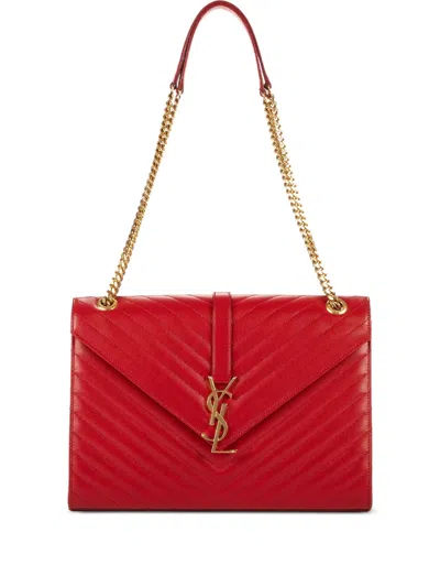 Pre-owned Saint Laurent Chevron-quilted Chain Bag In Red