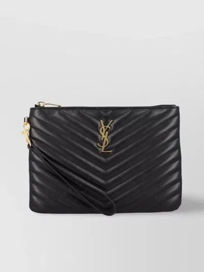 Saint Laurent Chevron Quilted Clutch Gold Hardware