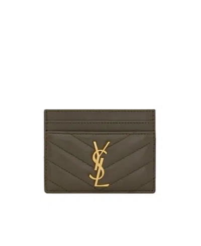 Saint Laurent Chevron-quilted Leather Cardholder In Brown