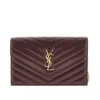 Saint Laurent Chevron-quilted Leather Pouch With Chain In Burgundy