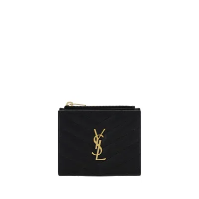 Saint Laurent Chevron Quilted Leather Wallet In Black
