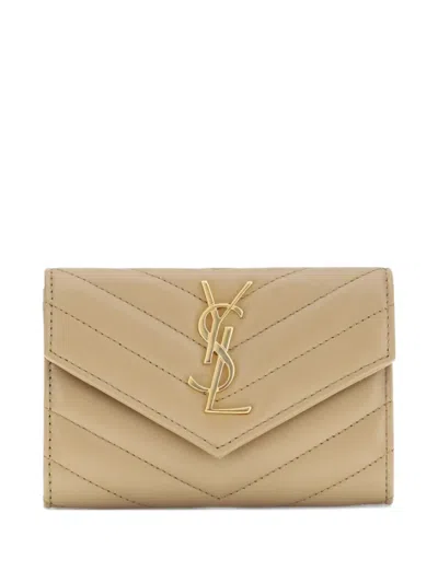 Saint Laurent Chevron-quilted Leather Wallet In Neutral