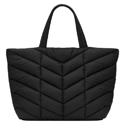 Saint Laurent Chevron Quilted Puffer Tote Bag In Black