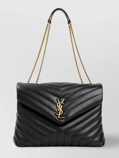 Saint Laurent Chevron Quilted Shoulder Bag With Chain Strap In Black