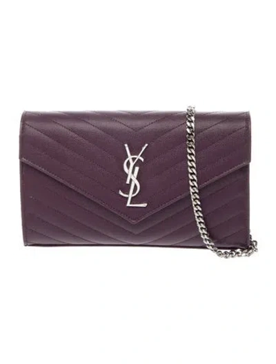 Pre-owned Saint Laurent Chevron  Monogram Envelope Wallet On Chain In Purple