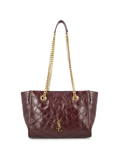 Saint Laurent Chevron-quilted Leather Tote Bag In Burgundy