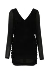 Saint Laurent Cupro Mini Dress With V Neckline And Sheer Sleeves In Black