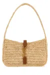 Saint Laurent Le 5 A 7 Mini Ysl Shoulder Bag In Raffia In Beige O Tan