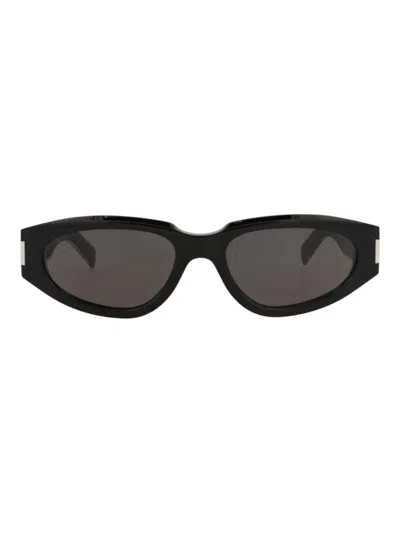 Saint Laurent Chic Recycled Acetate Round/oval Women's Sunglasses In Black