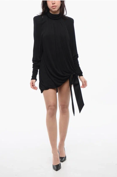 Saint Laurent Chiffon Dress With Padded Shoulders In Black