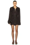 Saint Laurent Chiffon Shirt Dress In Chocolat