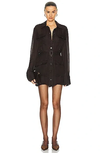 Saint Laurent Chiffon Shirt Dress In Chocolat