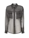 Saint Laurent Buttoned Long-sleeved Shirt In Green Grey