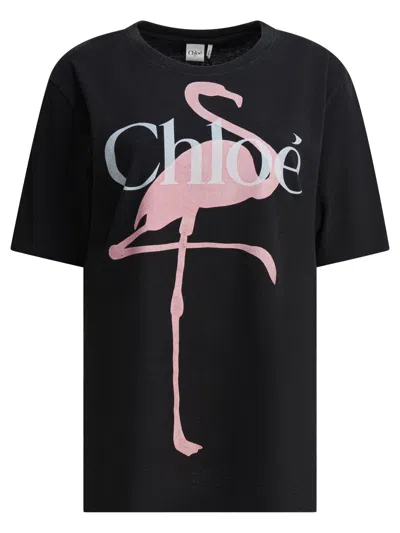 Saint Laurent Chloé Cotton T-shirt With Logo In Black