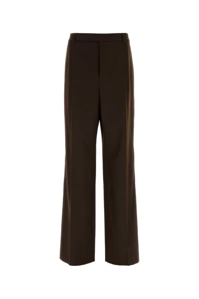 Saint Laurent Chocolate Flannel Wide-leg Pants In Brown