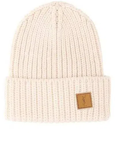 Saint Laurent Chunky Knit Beanie In White