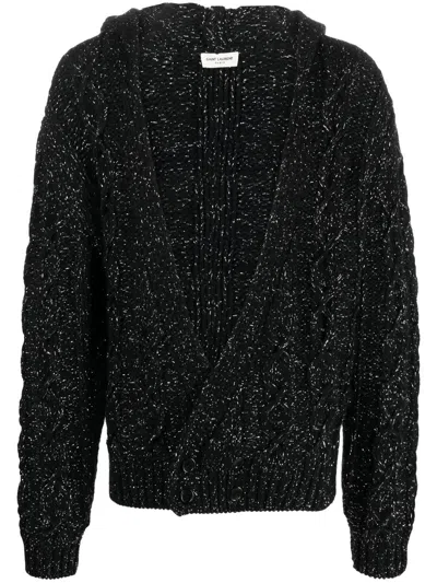 Saint Laurent Grob Gestrickter Kapuzencardigan In Black