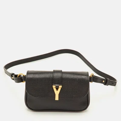 Pre-owned Saint Laurent Chyc Black Leather Belt Bag