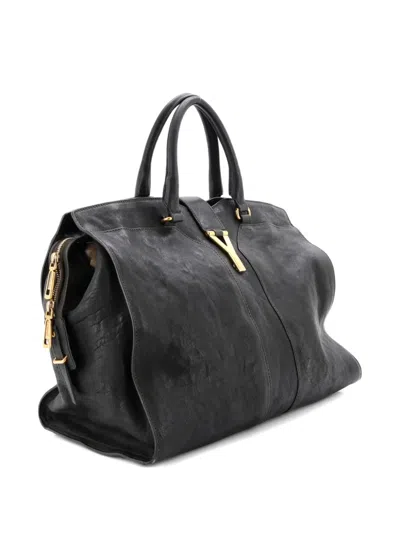 Pre-owned Saint Laurent Chyc Cabas Leather Large Tote Bag In Black