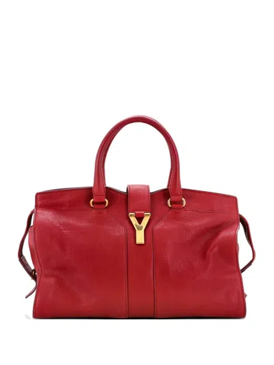 Pre-owned Saint Laurent Chyc Cabas Leather Large Tote Bag In Red