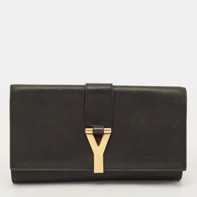 Pre-owned Saint Laurent Chyc Dark Green Leather Clutch