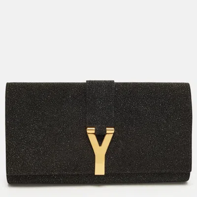 Pre-owned Saint Laurent Chyc Large Black Textured Suede Clutch
