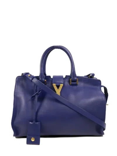 Pre-owned Saint Laurent Chyc Y-logo Tote Bag In Blue