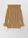 Saint Laurent Cinched Waist Drawstring Dress With Poet Cuffs