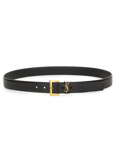 Saint Laurent Cassandre Belt With Square Buckle In Black