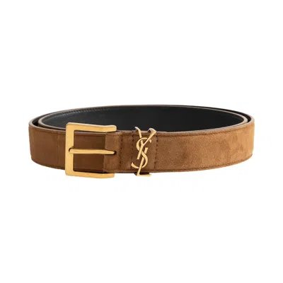 Pre-owned Saint Laurent Cintura Harley Suede Belt 'orange Caramel Cognac' | Brown | Men's Size Onesize