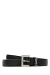 Saint Laurent Cassandre Square Buckle Belt In Lambskin In Nero