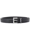 Saint Laurent Grained Leather Cassandre Thin Belt With Square Buckle Accessories In Black