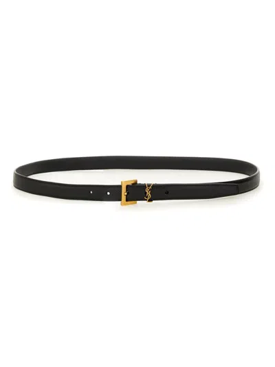 Saint Laurent Cintura Sottile Cassandre In Black