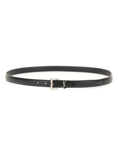 Saint Laurent Cintura Sottile "cassandre" In Black