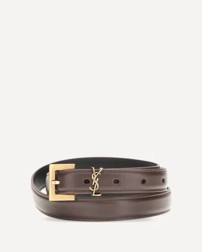 Saint Laurent Cintura Sottile Cassandre In Brown