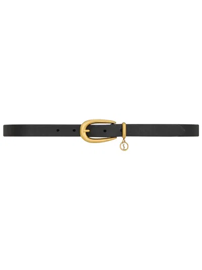 Saint Laurent Cintura Sottile Cassandre In Pelle Con Fibbia Allungata E Charm In Black