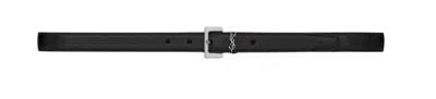 Saint Laurent Cinturon Estrecho Negro Hebilla Plateada In Black