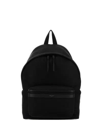 Saint Laurent Urban Nylon Backpack With Front Zip Pocket In Black