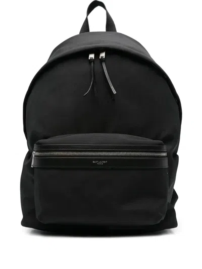 Saint Laurent City Backpack In Canvas, Nylon And Leather In Black