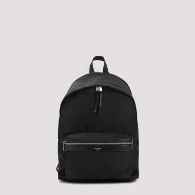 Saint Laurent City Backpack In Econyl, Smooth Leather And Nylon In Black