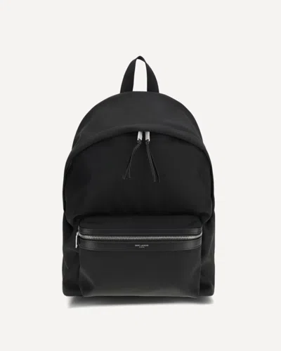 Saint Laurent Logo Stamp Zip-up Backpack In Black