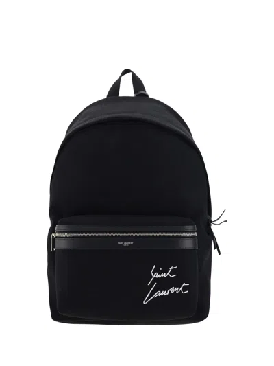 Saint Laurent City Backpack In Nero/bianco