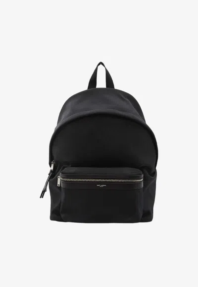 Saint Laurent City Canvas Backpack In Black
