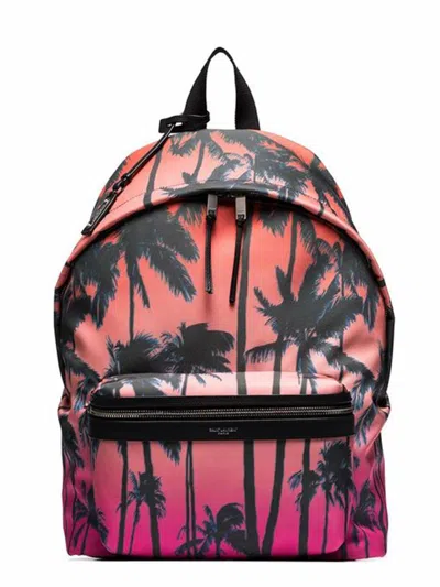 Pre-owned Saint Laurent City Canvas Backpack Palm Printin Black